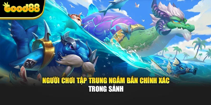 Người chơi tập trung ngắm bắn chính xác trong sảnh